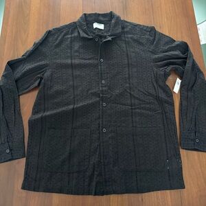 Old Navy Black Eyelet Embroidery Button-Up Overshirt NWT Size Large 100% Cotton